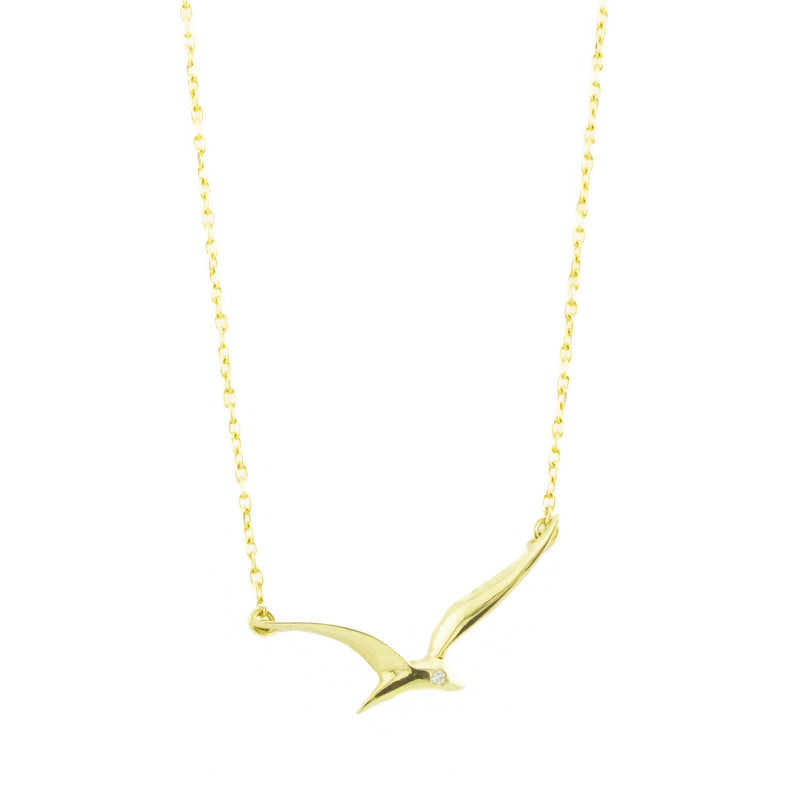 Seagull Diamond Solitaire 16" Necklace in 18K Yellow Gold - 2.8grams