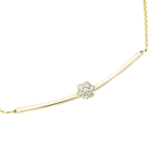 Single Cut Diamond Accented Bar 15" Chain Necklace 14K Yellow Gold
