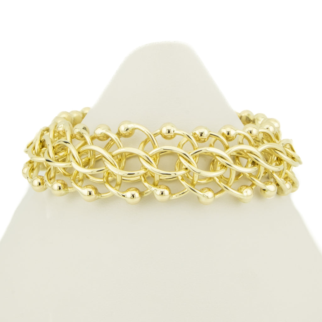 18mm Wide Solid Fancy Charm 8" Bracelet in 14K Yellow Gold - 52.9 grams