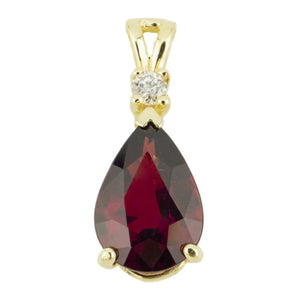 1.99ctw Pear Cut Garnet with Diamond Pendant on 21" Chain in 14K Yellow Gold