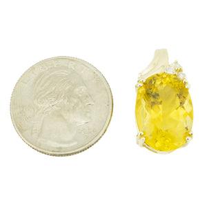 11.40ctw Oval Citrine with Diamond Accents Pendant in 14K Yellow Gold - No Chain