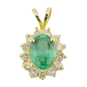 1.00ctw Oval Emerald & Diamond Accented Pendant on 17" Chain in 14K Yellow Gold