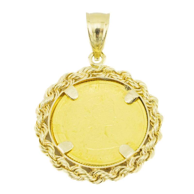 1987 Canadian Maple Leaf 1/10oz Coin Pendant Charm in .999 and 14K Yellow Gold