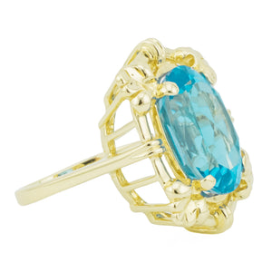 11ctw Oval Blue Cocktail Topaz Solitaire Gemstone Ring in 14K Yellow Gold - Size 8.5