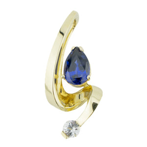 1.30ctw Pear Lab Sapphire and Accented Gemstone Pendant in 14K Yellow Gold