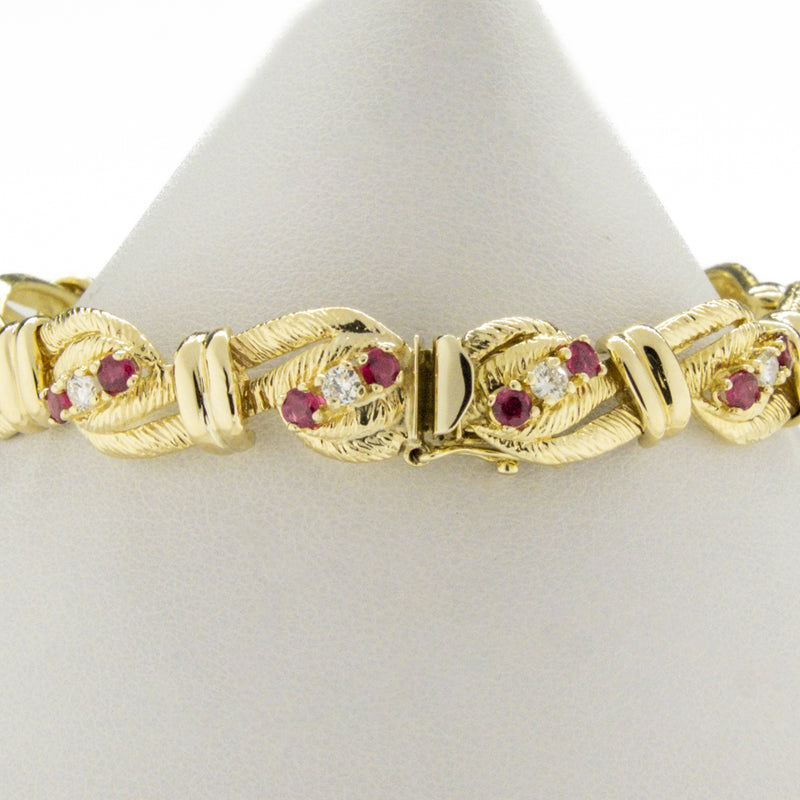 2.20ctw Ruby & 1.10ctw Diamond Accented Tennis 7" Bracelet in 14K Yellow Gold