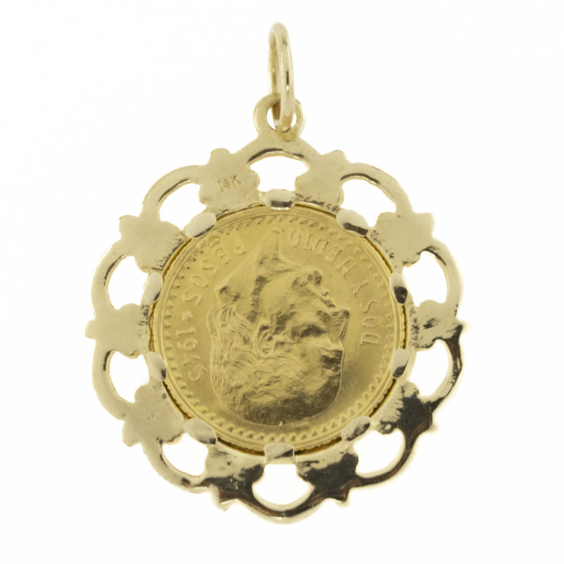 22K/10K Yellow Gold Mexico 1945 Dos Y Medio Pesos Coin Bezel Pendant