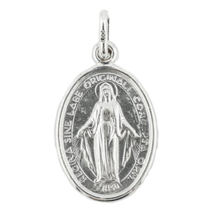 Miraculous Medal Virgin Mary Madonna Pendant in 14K White Gold - 1.2grams