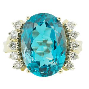 5.8ctw Oval Blue Topaz with Diamond Accents Ring in 14K Yellow Gold - Size 5