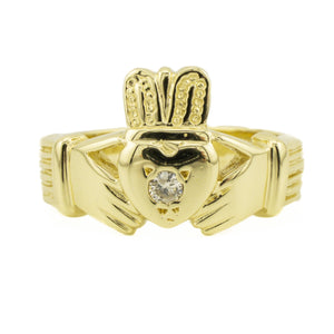 Diamond Solitaire Claddagh Ring in 14K Yellow Gold - Size 9.5