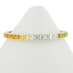 Princess Cut Multi Colored Gemstone 7" Tennis Bracelet in 14K Yellow Gold - 17.5 Grams