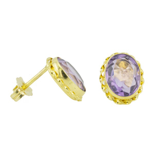 2.75ctw Oval Purple Amethyst Solitaire Gemstone Earrings in 14K Yellow Gold