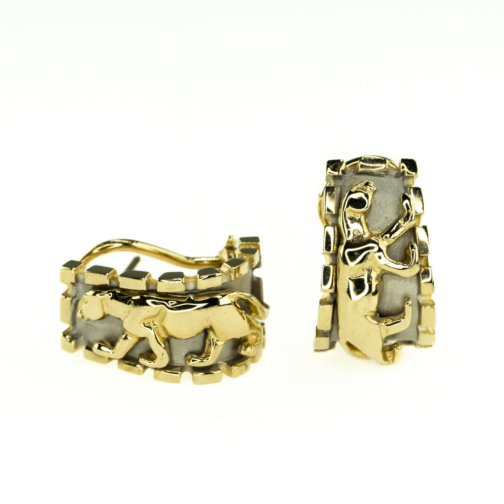 Panther Earrings in 14K Two Tone Gold