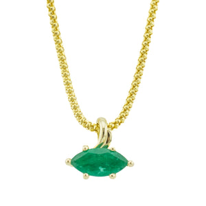 1.10ctw Marquise Emerald Solitaire Gemstone Pendant in 14K Yellow Gold- No Chain