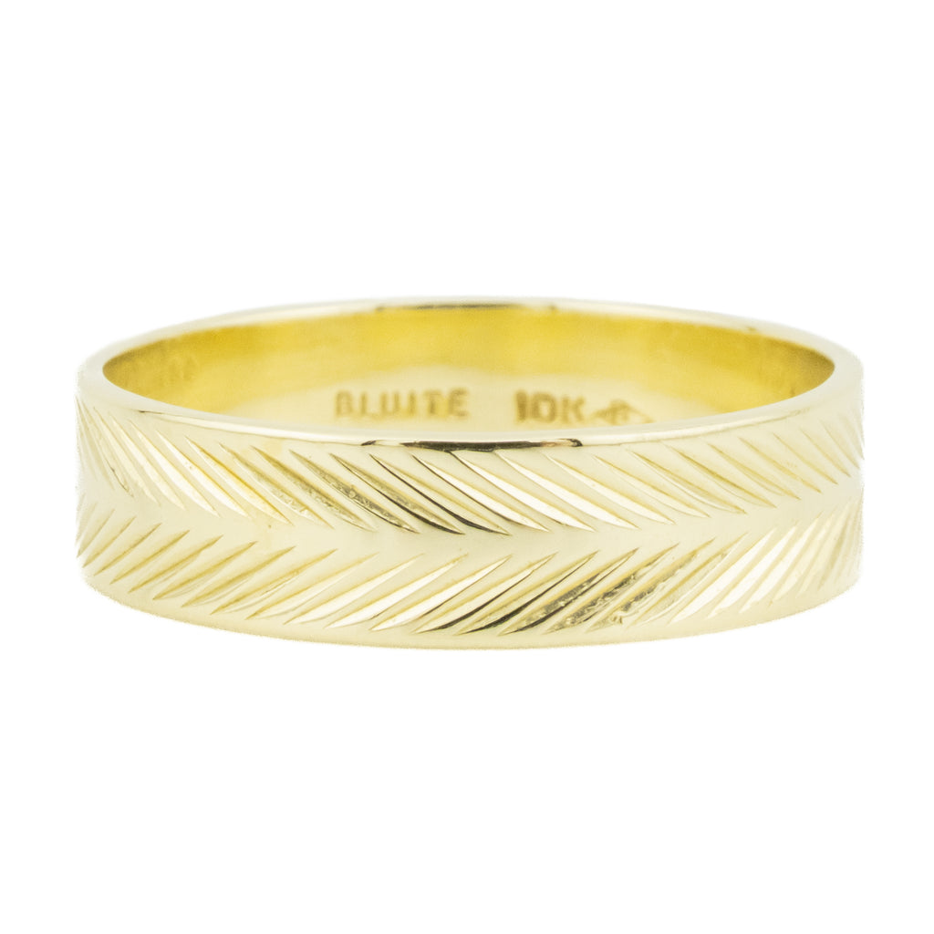 6mm Wide Herringbone Pattern Gold Band in 10K Yellow Gold - Size 10.5