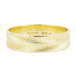 6mm Wide Herringbone Pattern Gold Band in 10K Yellow Gold - Size 10.5