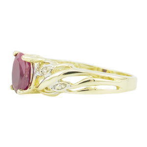 0.80ctw Oval Ruby & Diamond Accented Gemstone Ring in 10K Yellow Gold - Size 6