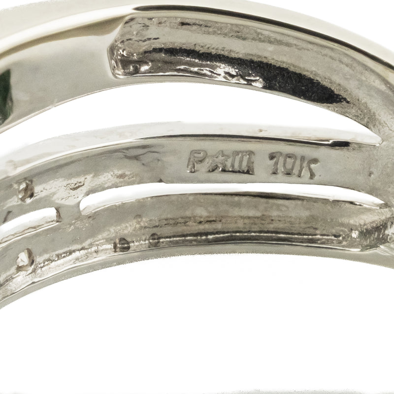 Princess Cut Emerald & Round Diamond Accented Gemstone Ring in 10K White Gold - Size 6.5
