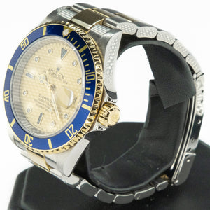 2004 Rolex Submariner Date Diamond Sapphire Serti Men's Watch 16613 in Stainless Steal and 18K Yellow Gold