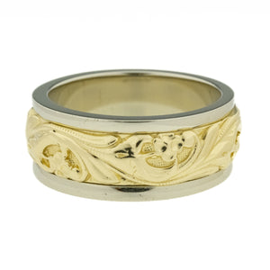 7.75mm Wide ArtCarved Gold Band in 14K Two Tone Gold - Size 5.75