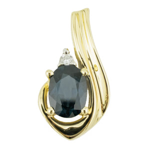 0.90ctw Oval Sapphire & Diamond Pendant in 14K Yellow Gold - Chain Not Included