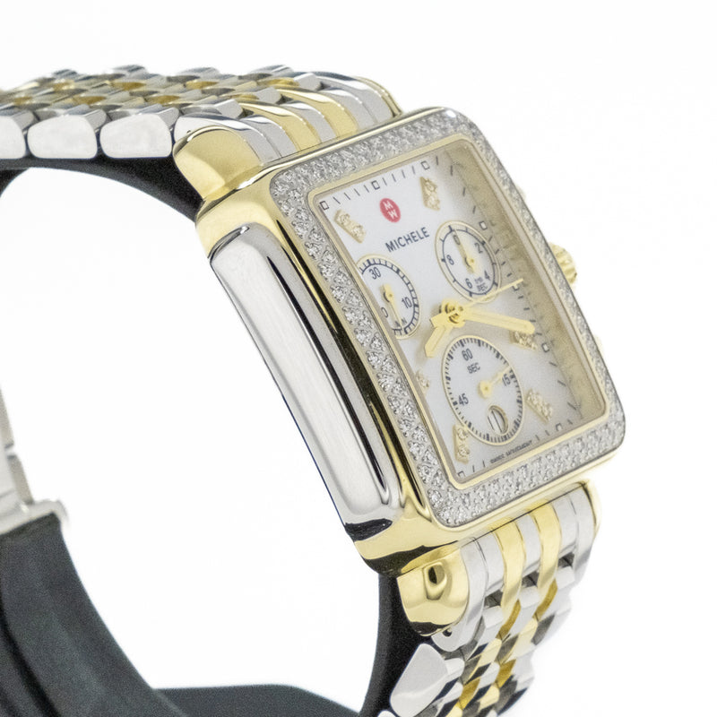 Michele Chronograph Quartz Diamond Mother of Pearl Dial Ladies Watch in Two-Tone 18K Gold Plated