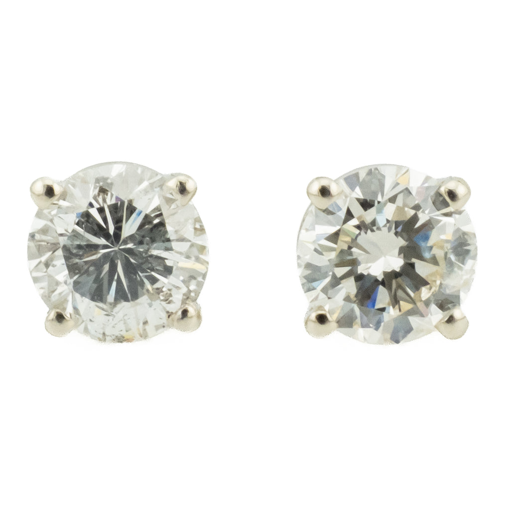 1.00ctw Round Diamond SI2-I2/L-K Solitaire Stud Earrings in 14K White Gold