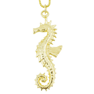 Gold Seahorse Pendant on 16" Curb Chain in 14K Yellow Gold -5.9 Grams