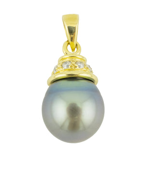 10mm Pearl with Diamond Accents Pendant in 14K Yellow Gold - No Chain Included