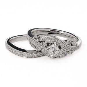 Adriana Papell 0.96ctw Multi Diamond Wedding Set in 14K White Gold Size 7