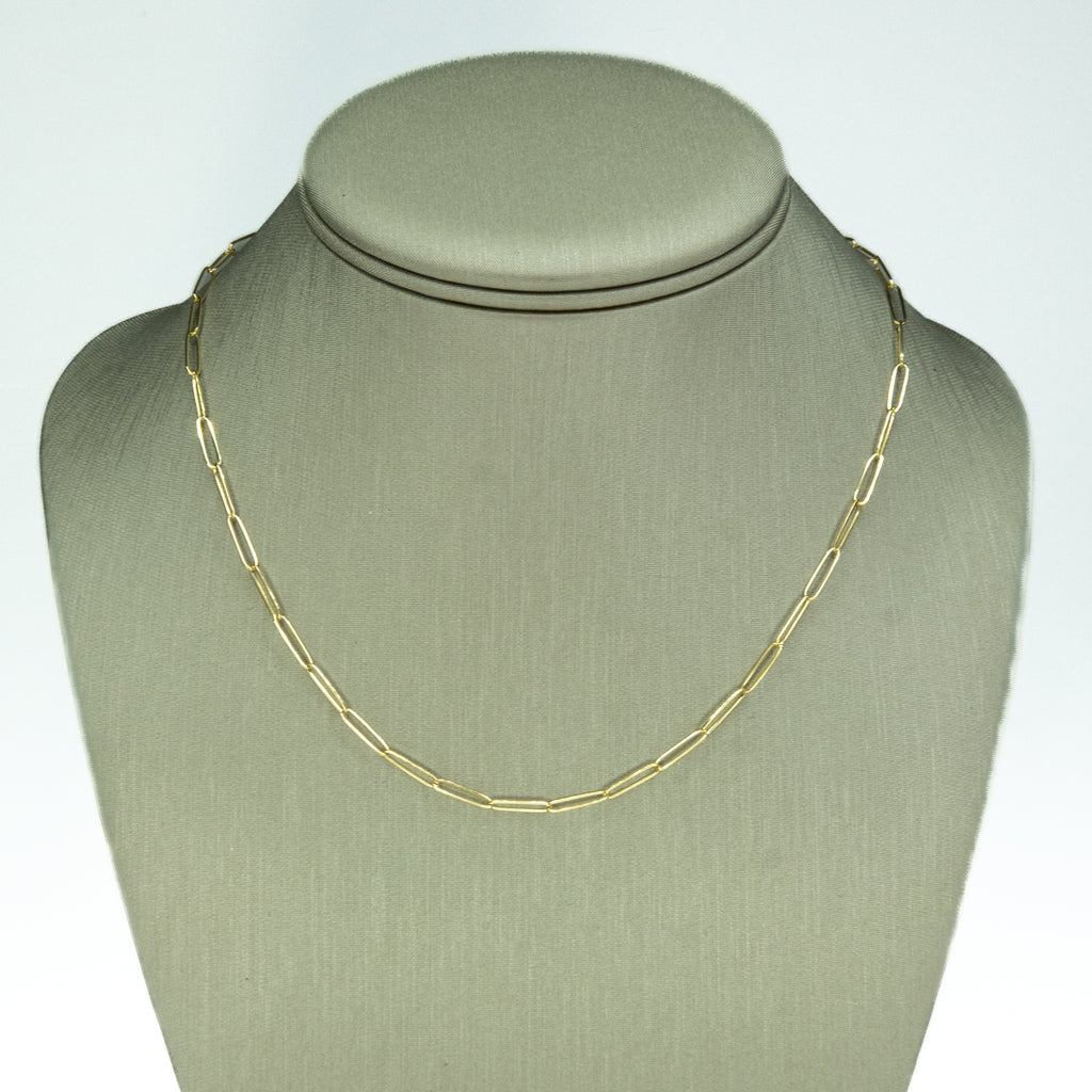 New 2.5mm Wide Oval Paperclip Link 16" Chain Necklace in 14K Yellow Gold