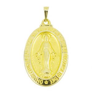 Miraculous Medal Virgin Mary Oval Pendant in 14K Yellow Gold - 1.3 grams