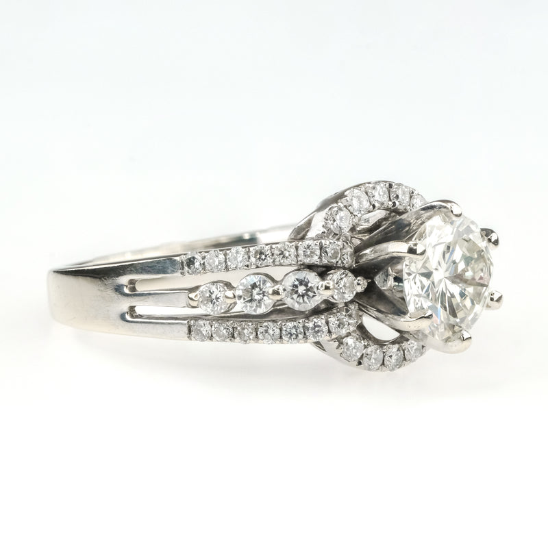 1.06ct GIA Round Diamond w/Halo & Side Accents Engagement Ring in 18K White Gold