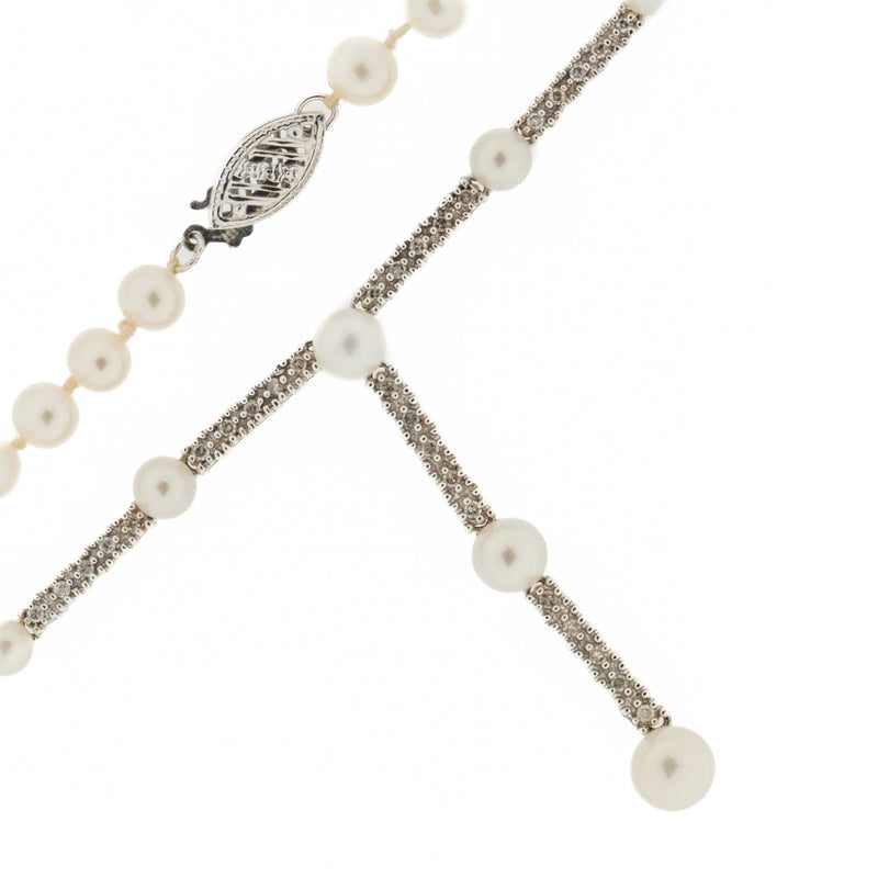 4.50mm Wide Round Pearl and Diamond 18" Necklace in 14K White Gold