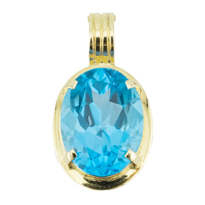 9.30ctw Oval Blue Topaz Solitaire Gemstone Pendant in 14K Yellow Gold -5.6 Grams