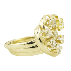 1.30ctw European Cut Diamond Accented Cluster Ring in 14K Yellow Gold - Size 6