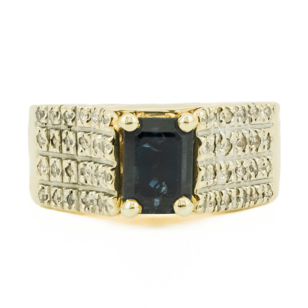 1.14ctw Emerald Cut Blue Sapphire & Diamond Accented Gemstone Ring in 14K Yellow Gold - Size 5.75