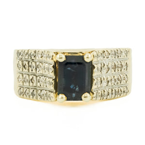 1.14ctw Emerald Cut Blue Sapphire & Diamond Accented Gemstone Ring in 14K Yellow Gold - Size 5.75