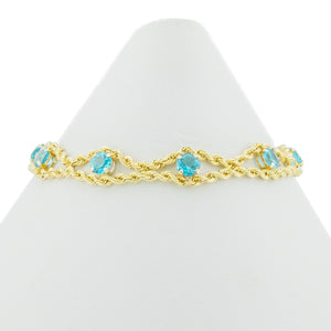 2.80ctw Round Blue Topaz Accented Gemstone 7.5" Rope Bracelet in 10K Yellow Gold - 4.4 Grams
