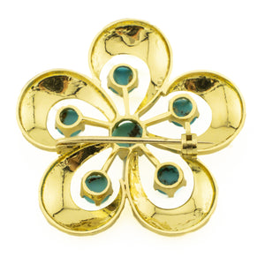 2.16ctw Turquoise Flower Brooch in 14K Yellow Gold