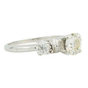 0.70ctw Vintage European Cut L/VS2 Diamond & Accents Engagement Ring in 14K White Gold - Size 6.5