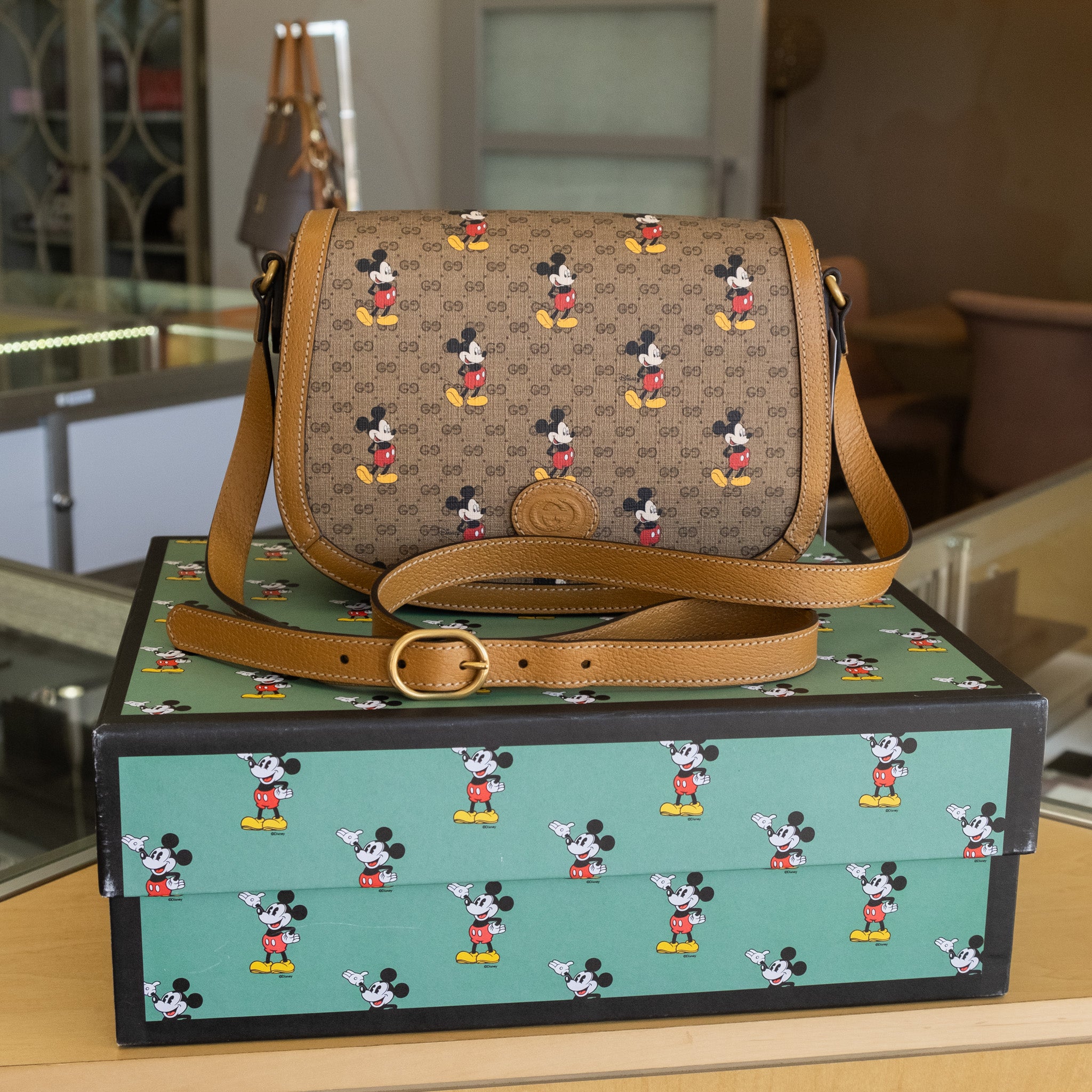 gucci mickey mouse mini backpack Gucci x Disney Shoulder Bag Mini GG Supreme Mickey Mouse Small Beige – Oaks Jewelry