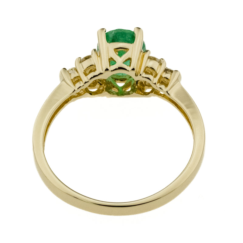 0.96ctw Emerald and 0.30ctw Diamond Accented Gemstone Ring in 14K Yellow Gold - Size 6.75