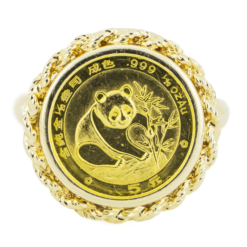 1988 Chinese Gold Panda Coin Ring in 0.999 and 14K Yellow Gold -Size 9