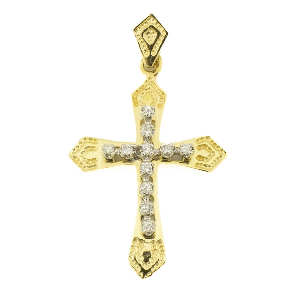 0.25ctw Diamond Accented Religious Cross Pendant in 14K Two-Tone Gold