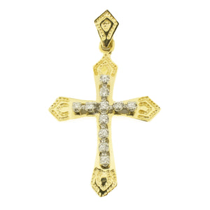 0.25ctw Diamond Accented Religious Cross Pendant in 14K Two-Tone Gold