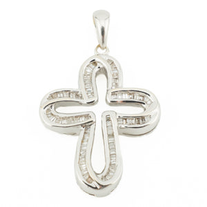 0.50ctw Diamond Accented Cross Pendant in 14K White Gold - Chain Not Included