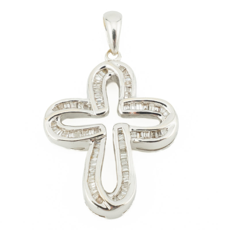 0.50ctw Diamond Accented Cross Pendant in 14K White Gold - Chain Not Included