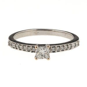 0.22ct Princess Cut Diamond & Side Accented Engagement Ring in 18K White Gold
