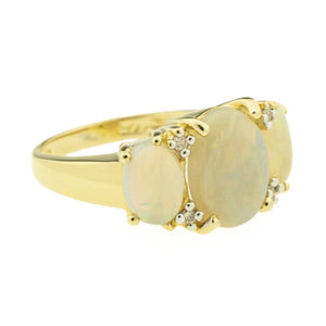 Oval Opals and Diamond Accented Gemstone Ring in 14K Yellow Gold - Size 5.75